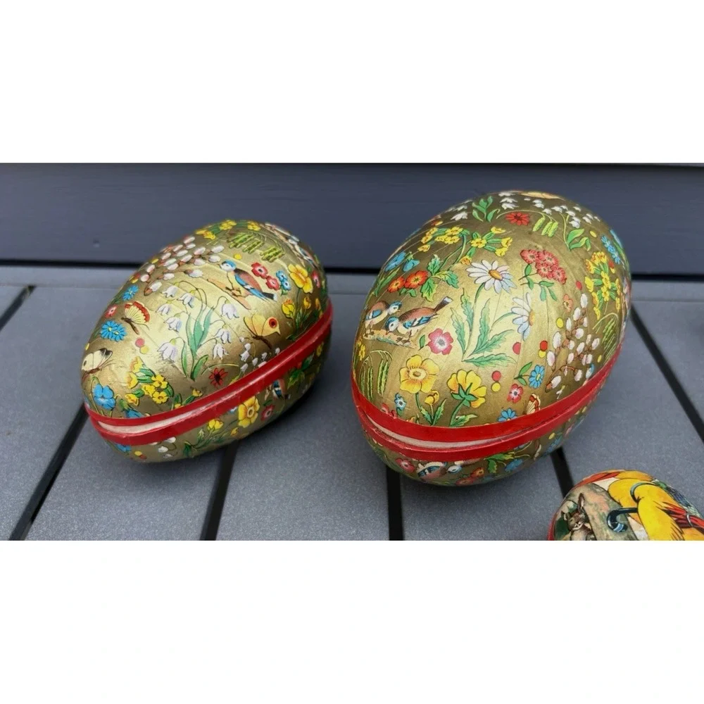 Vintage paper mache Easter eggs candy containers Germany flowers ducks rabbits